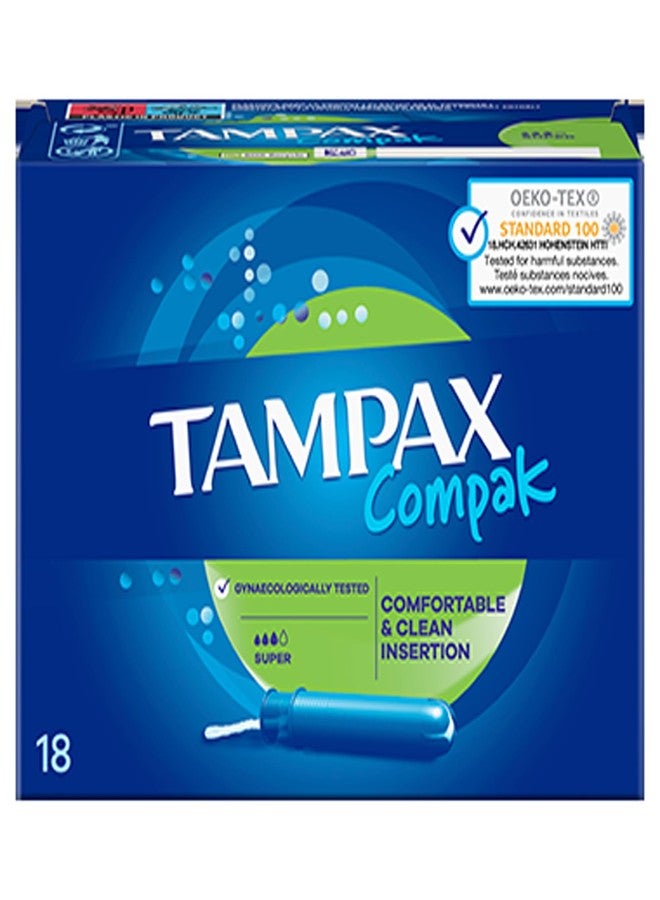 Tampax Compak Super with Applicator Tampons, 18 Tampons - Image 1